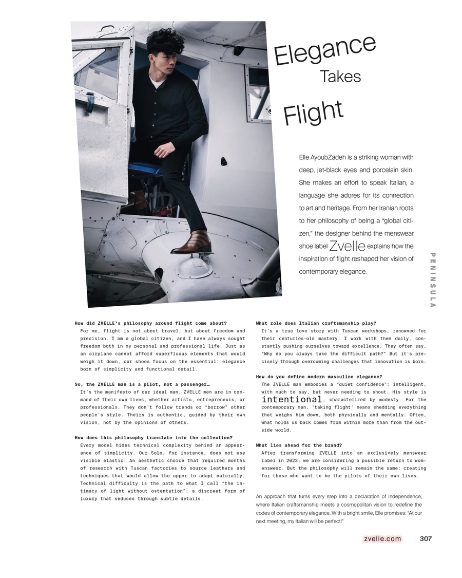 Elegance Takes Flight. Elle AyoubZadeh on Zvelle, Collectible Dry.