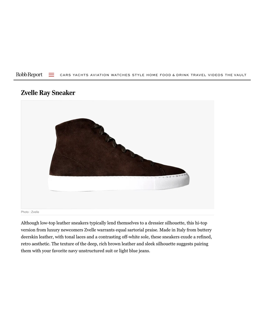 The Zvelle Ray sneaker, among the best leather sneakers. Robb Report.